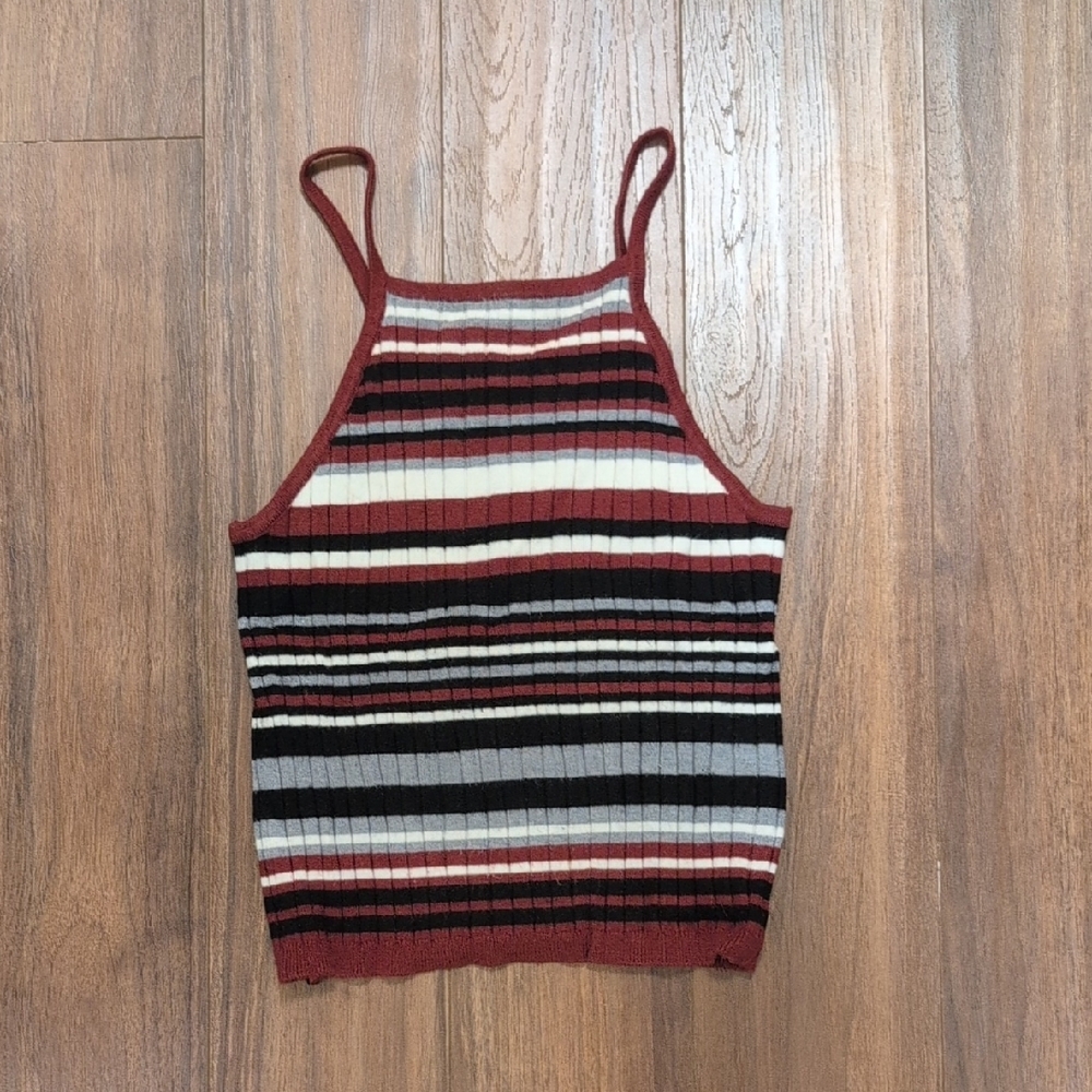 Atmosphere Striped Ribbed Camisole in Red, Black, and Gray